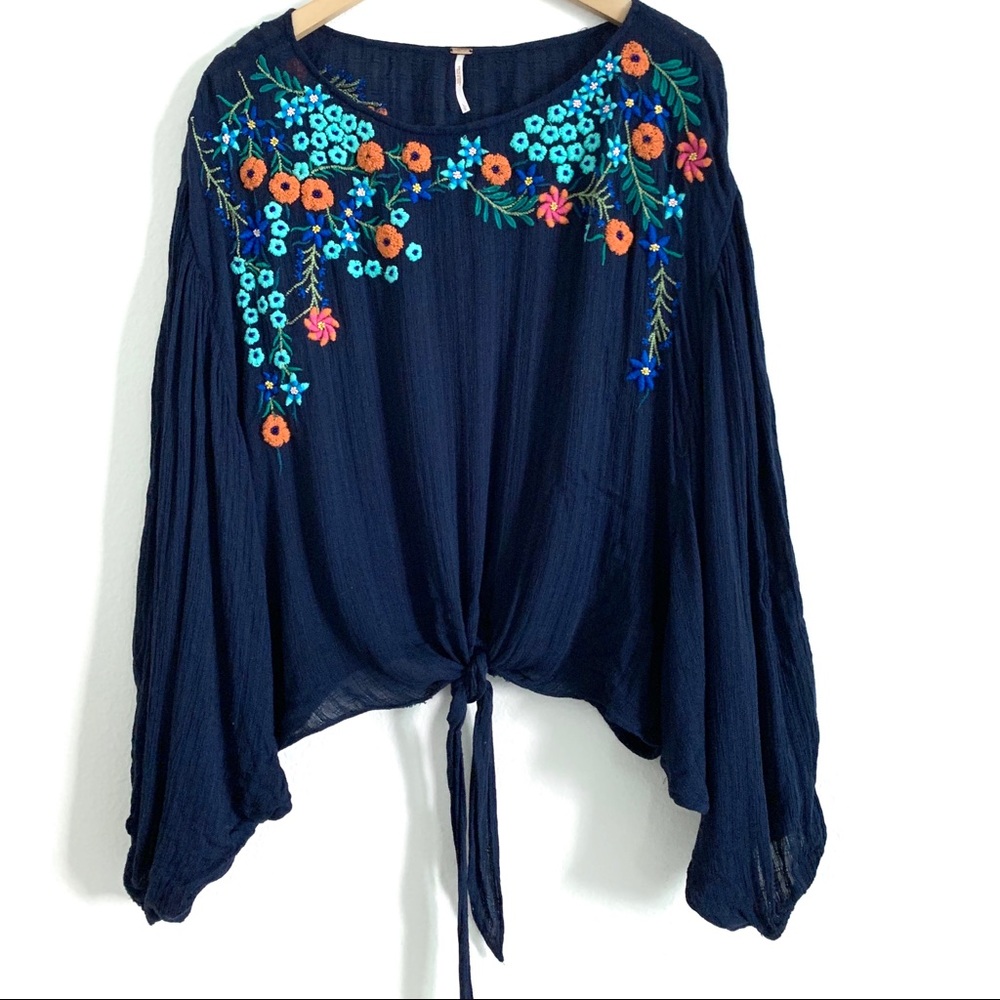 Free People Embroidered and Beaded Crop Top